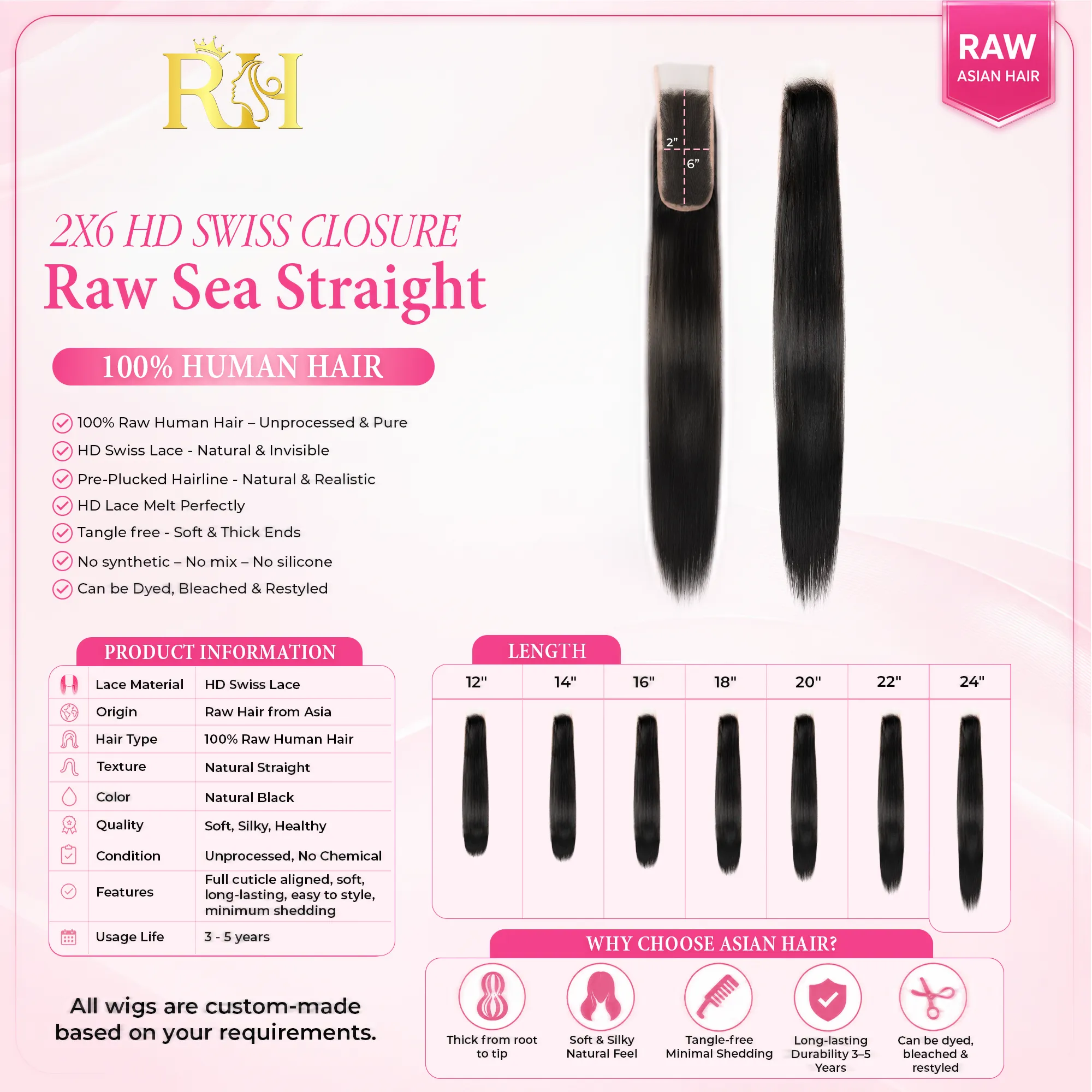 2X6 Straight HD Swiss Closure