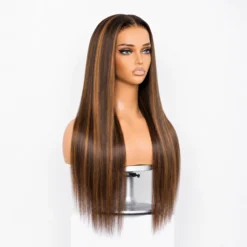 Alternative view of [Pre-Order] Chestnut Brown with Honey Blonde Highlights Silky Straight HD Lace Wig