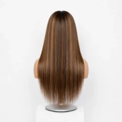 [Pre-Order] Chestnut Brown with Honey Blonde Highlights Silky Straight HD Lace Wig - Image 5