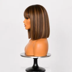 [PRE-ORDER] Ash Blonde Highlights with Dark Brown Base Yaki Blunt Cut Bob HD Lace Wig - Image 5