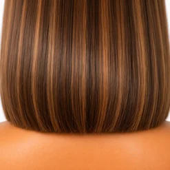 [PRE-ORDER] Ash Blonde Highlights with Dark Brown Base Yaki Blunt Cut Bob HD Lace Wig - Image 9