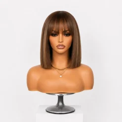 [PRE-ORDER] Ash Blonde Highlights with Dark Brown Base Yaki Blunt Cut Bob HD Lace Wig