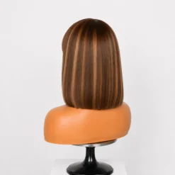 [PRE-ORDER] Ash Blonde Highlights with Dark Brown Base Yaki Blunt Cut Bob HD Lace Wig - Image 6