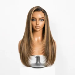 [Pre-Order] Blonde Highlight Butterfly Cut Layered Light Yaki Straight Closure HD Lace Wig