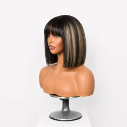 [PRE-ORDER] Blonde Highlight Yaki Straight Blunt Cut Bob HD Lace Short Wig with Bangs - Image 6