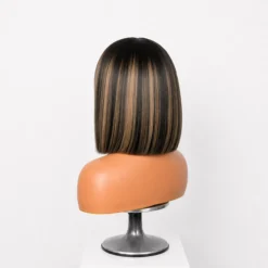 [PRE-ORDER] Blonde Highlight Yaki Straight Blunt Cut Bob HD Lace Short Wig with Bangs - Image 9