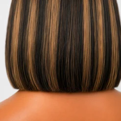 [PRE-ORDER] Blonde Highlight Yaki Straight Blunt Cut Bob HD Lace Short Wig with Bangs - Image 10