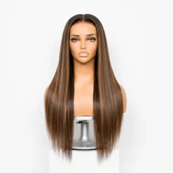 [Pre-Order] Chestnut Brown with Honey Blonde Highlights Silky Straight HD Lace Wig