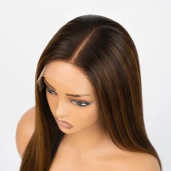 [Pre-Order] Chestnut Brown with Honey Blonde Highlights Silky Straight HD Lace Wig - Image 10