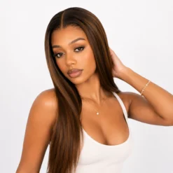 [Pre-Order] Chestnut Brown with Honey Blonde Highlights Silky Straight HD Lace Wig - Image 12