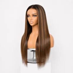 [Pre-Order] Chestnut Brown with Honey Blonde Highlights Silky Straight HD Lace Wig - Image 3