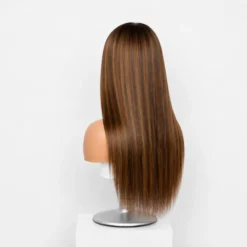 [Pre-Order] Chestnut Brown with Honey Blonde Highlights Silky Straight HD Lace Wig - Image 6