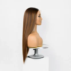 [Pre-Order] Chestnut Brown with Honey Blonde Highlights Silky Straight HD Lace Wig - Image 8