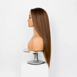 [Pre-Order] Chestnut Brown with Honey Blonde Highlights Silky Straight HD Lace Wig - Image 9