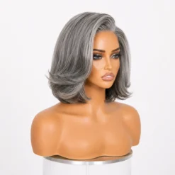 [Pre-Order] Salt & Pepper Layered Bob 100% Human Hair HD Lace Wig - Image 3