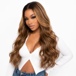 [PRE-ORDER] Warm Tone Brown with Blonde Highlights Loose Wave 5x5 HD Closure Lace Wig - Image 11