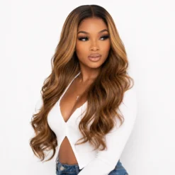 [PRE-ORDER] Warm Tone Brown with Blonde Highlights Loose Wave 5x5 HD Closure Lace Wig - Image 12