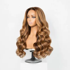[PRE-ORDER] Warm Tone Brown with Blonde Highlights Loose Wave 5x5 HD Closure Lace Wig - Image 3