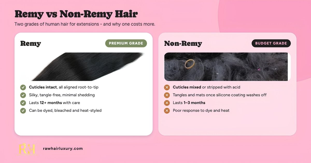 Comparison chart between remy hair and non-remy hair features