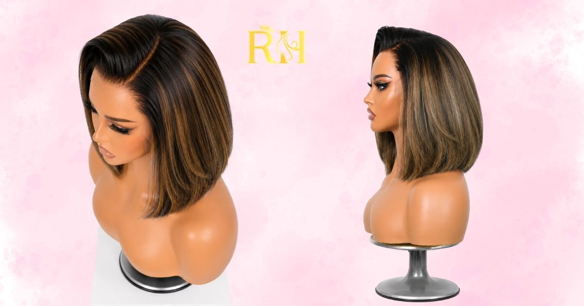 Brown and balayage human hair bob wigs on mannequin heads - Raw Hair Luxury Canada